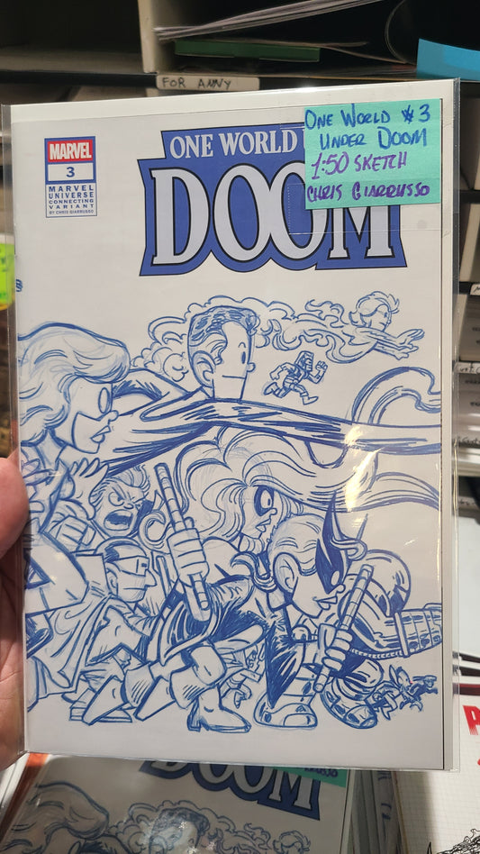 ONE WORLD UNDER DOOM #3 1:50 MARVEL UNIVERSE CONNECTING SKETCH by CHRIS GIARRUSSO